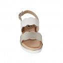 Woman's sandal in white leather and platinum laminated leather wedge heel 3 - Available sizes:  44, 45