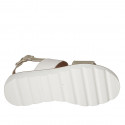 Woman's sandal in white leather and platinum laminated leather wedge heel 3 - Available sizes:  44, 45