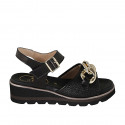 Woman's sandal with strap and chain in black leather and braided leather wedge heel 4 - Available sizes:  32