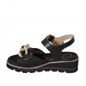 Woman's sandal with strap and chain in black leather and braided leather wedge heel 4 - Available sizes:  32