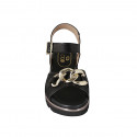 Woman's sandal with strap and chain in black leather and braided leather wedge heel 4 - Available sizes:  32