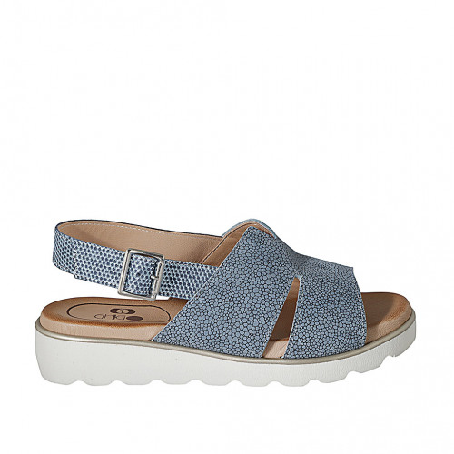 Sandalo da donna in pelle stampata azzurra zeppa 3 - Misure disponibili: 33, 42, 43, 45, 46