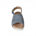 Sandale pour femmes en cuir imprimé bleu clair talon compensé 3 - Pointures disponibles:  33, 42, 43, 45, 46