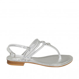 Woman's thong sandal in silver laminated printed leather with rhinestones heel 1 - Available sizes:  42, 43, 44