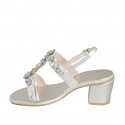 Sandalo da donna con strass di cristalli a fiori in pelle laminata argento tacco 6 - Misure disponibili: 32, 34, 42, 43, 44