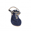 Sandale pour femmes avec strass de cristal en forme de fleurs en daim bleu talon 4 - Pointures disponibles:  45