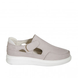 Woman's highfronted shoe with velcro strap in gray suede wedge heel 4 - Available sizes:  42, 43, 44