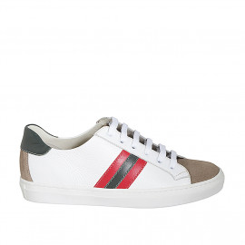 Chaussure à lacets pour hommes avec semelle amovible en cuir blanc, vert et rouge et daim taupe - Pointures disponibles:  36, 38, 47, 49