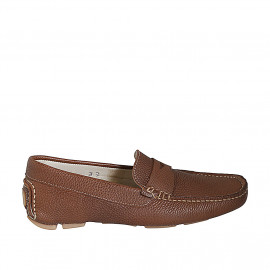 Men's car shoe with removable insole in cognac brown leather - Available sizes:  36, 37, 46, 48, 49