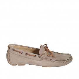 Men's car shoe with laces and removable insole in beige suede - Available sizes:  47, 49, 50, 53