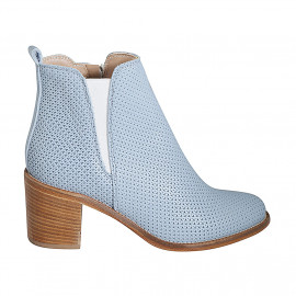 Bottines avec fermeture éclair et elastique pour femmes en daim bleu clair talon 7 - Pointures disponibles:  44