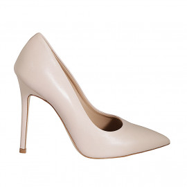 Woman's pointy pump shoe in light pink leather heel 10 - Available sizes:  33, 43, 45