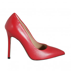 ﻿Woman's pointy pump shoe in red leather heel 10 - Available sizes:  32, 33, 34, 42, 46