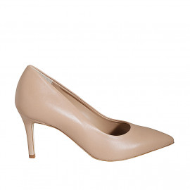 Woman's pointy pump shoe in light beige leather heel 7 - Available sizes:  32, 47