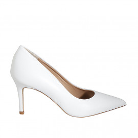 ﻿Escarpin à bout pointu pour femmes en cuir blanc talon 7 - Pointures disponibles:  42, 43