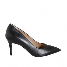 Women's pointy pump shoe in black leather heel 7 - Available sizes:  32