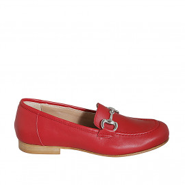 Woman's mocassin with accessory in red leather heel 2 - Available sizes:  43, 45, 46