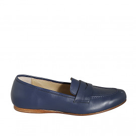 Woman's loafer in blue leather wedge heel 1 - Available sizes:  43, 44