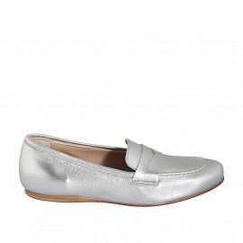 Woman's loafer in silver laminated leather wedge heel 1 - Available sizes:  33, 42, 43