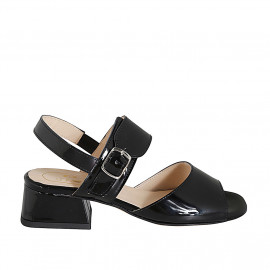 Sandale pour femmes avec boucle et elastique en cuir verni noir talon 4 - Pointures disponibles:  32, 33