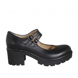 Escarpin pour femmes avec courroies en cuir noir talon 6 - Pointures disponibles:  42