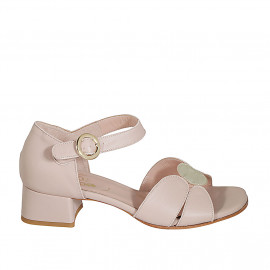 Woman's open shoe with strap in rose and golden leather heel 4 - Available sizes:  32, 42, 43, 44, 45, 46