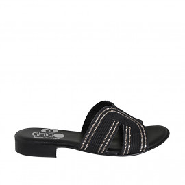 Woman's mules in black rope fabric with rhinestones and heel 2 - Available sizes:  33, 42