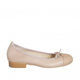 Woman's ballerina shoe in light rose leather with bow and captoe heel 2 - Available sizes:  32, 44