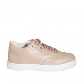 Woman's laced shoe in rose leather with removable insole wedge heel 3 - Available sizes:  33, 44