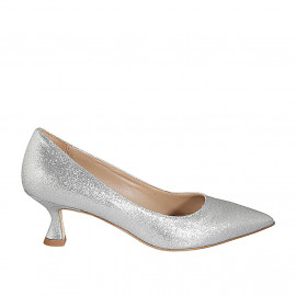 Escarpin à bout pointu pour femmes en cuir scintillant argent talon 5 - Pointures disponibles:  33, 43, 46, 47