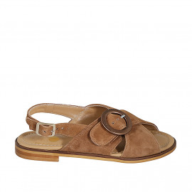 Sandalia para mujer con hebilla ajustable en gamuza color cognac tacon 2 - Tallas disponibles:  32