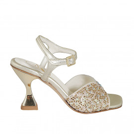 Woman's strap sandal with multicolored crystal rhinestones in platinum laminated leather heel 8 - Available sizes:  43, 46