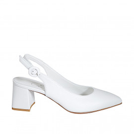 Chaussure ouverte au talon à bout pointu pour femmes en cuir blanc talon 6 - Pointures disponibles:  34