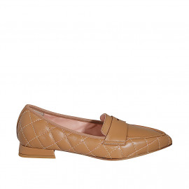 Woman's pointy loafer in cognac brown padded leather with heel 2 - Available sizes:  42, 43