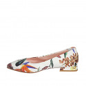 Woman's pointy ballerina shoe in white multicolored floral-printed leather heel 2 - Available sizes:  42