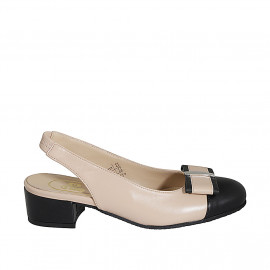 Chaussure ouverte au talon pour femmes en cuir rose clair et noir avec elastique et noeud talon 4 - Pointures disponibles:  34