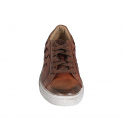 Zapato para hombre con cordones y plantilla extraible en piel y piel trensada cognac - Tallas disponibles:  37, 38, 46, 47, 48, 50