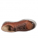 Zapato para hombre con cordones y plantilla extraible en piel y piel trensada cognac - Tallas disponibles:  37, 38, 46, 47, 48, 50