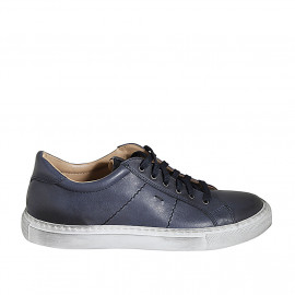 Man's laced shoe with removable insole in blue leather - Available sizes:  38, 46, 48