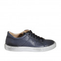 Man's laced shoe with removable insole in blue leather - Available sizes:  38, 46, 48, 50