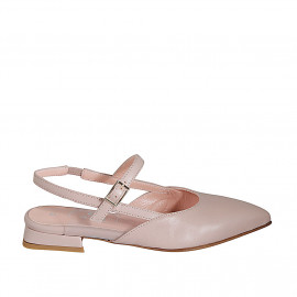 Woman's slingback pump in light pink leather and transparent letherette with elastic band and strap heel 2 - Available sizes:  32, 33