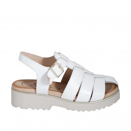 Woman's sandal with strap in white leather heel 3 - Available sizes:  32, 43, 44