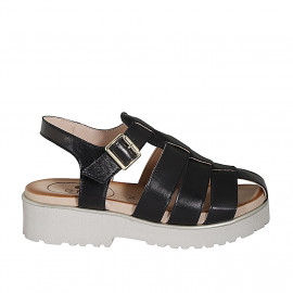 Woman's sandal with strap in black leather heel 3 - Available sizes:  33, 42, 44