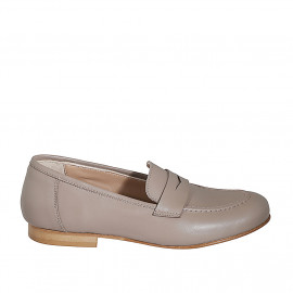 Woman's mocassin in taupe leather heel 1 - Available sizes:  43, 44, 45