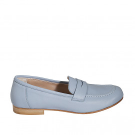 Woman's loafer in light blue leather heel 1 - Available sizes:  33, 43, 44, 45, 46