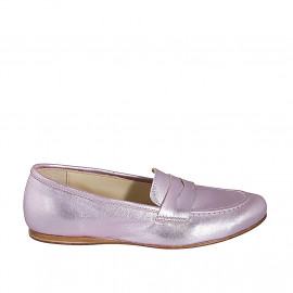 Mocassin pour femmes en cuir lamé rose talon compensé 1 - Pointures disponibles:  33, 34, 42