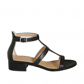 Woman's open shoe with strap in black leather heel 3 - Available sizes:  43