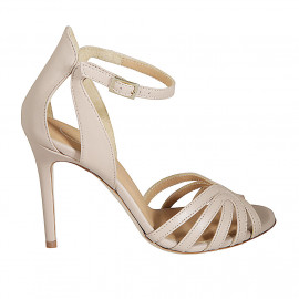 Woman's open shoe with ankle strap in nude leather and stiletto heel 10 - Available sizes:  42, 44, 46, 47