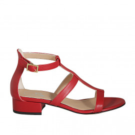 Woman's open shoe with strap in red leather heel 3 - Available sizes:  32, 34, 43, 44, 45