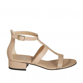 Woman's open shoe with strap in nude leather heel 3 - Available sizes:  32, 34, 44, 45